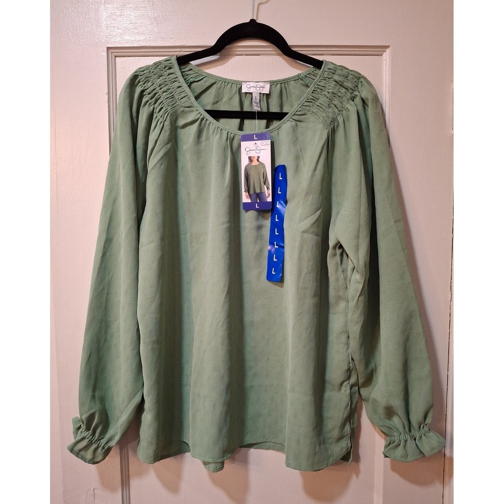 Jessica Simpson Women's Textured Blouse, Green, Size: Large, New